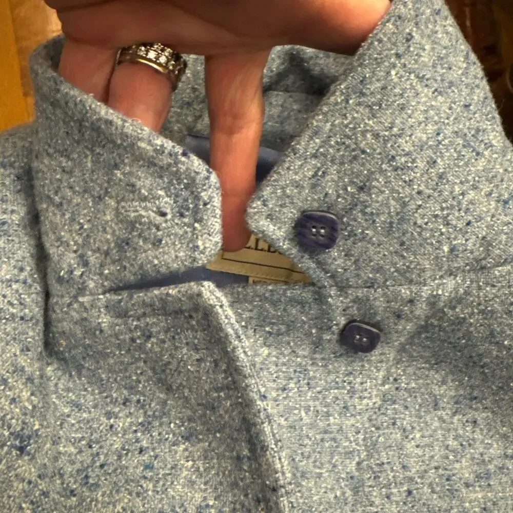 Vintage 1990s L.L. Bean Blue Wool Silk Mix Tweed Blazer medium petite - Picture 14 of 16